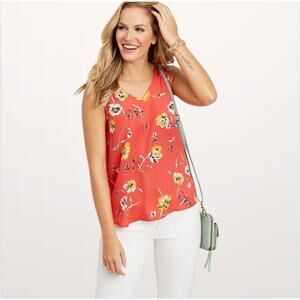 Maurices lightweight coral pink retro floral v-neck tank, Size Medium